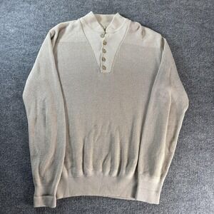 L.L. Bean Sweater Mens LT Beige Cotton Waffle Knit Mock Neck Henley Big Tall